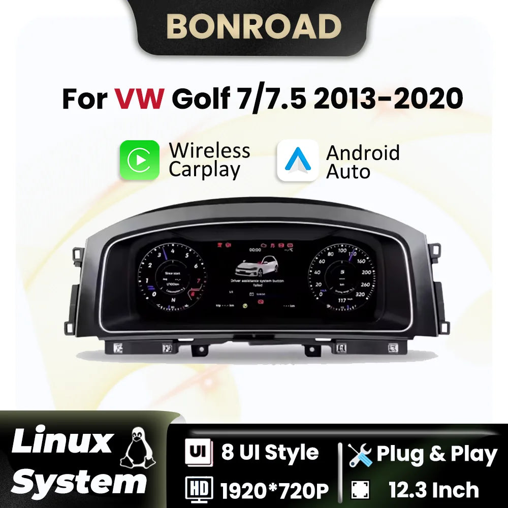 Tableau de Bord Numérique VW Golf 7 2013-2020 - vue de face - Becquet Voiture