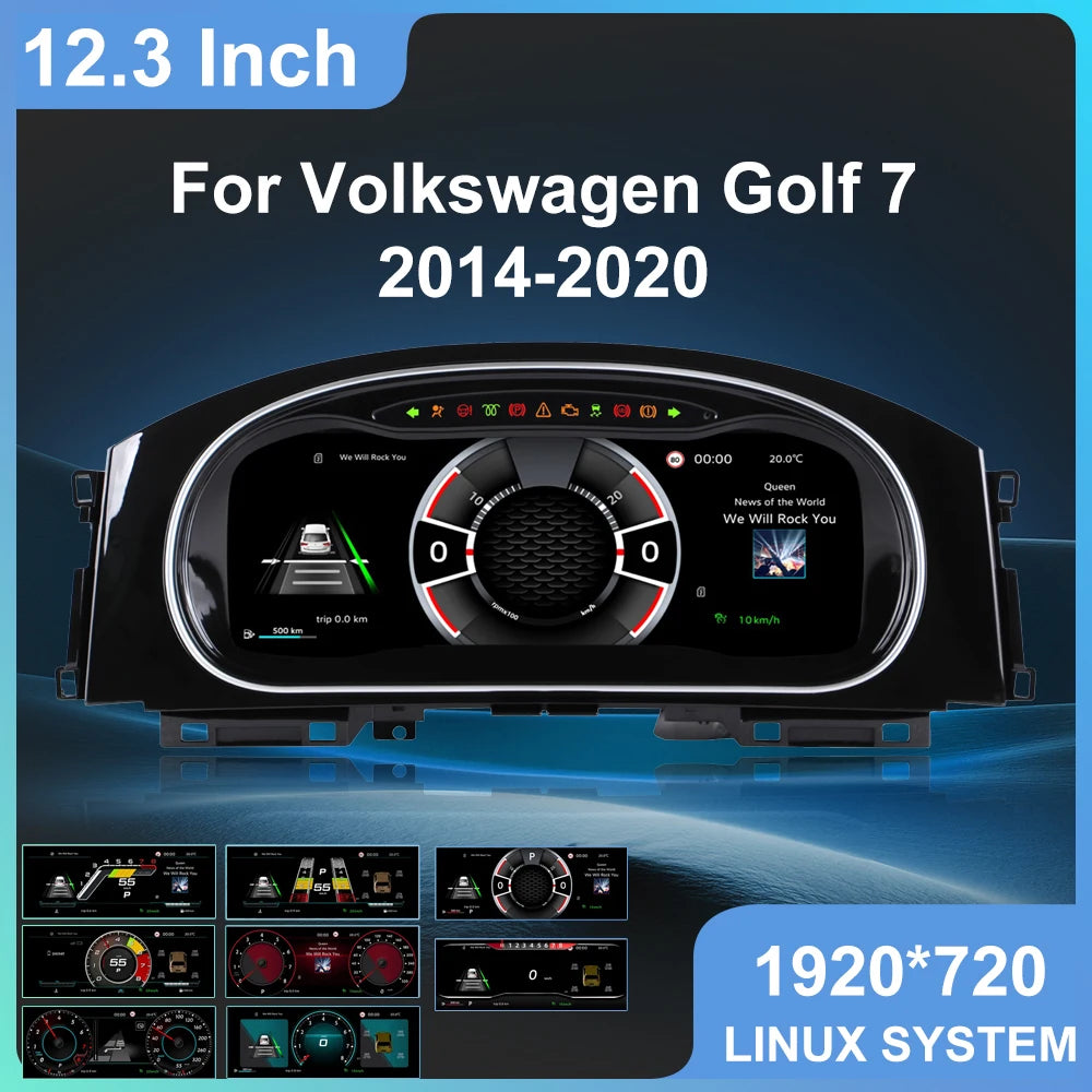 Tableau de Bord Numérique VW Golf 7 2014-2020 - vue de face - Becquet Voiture