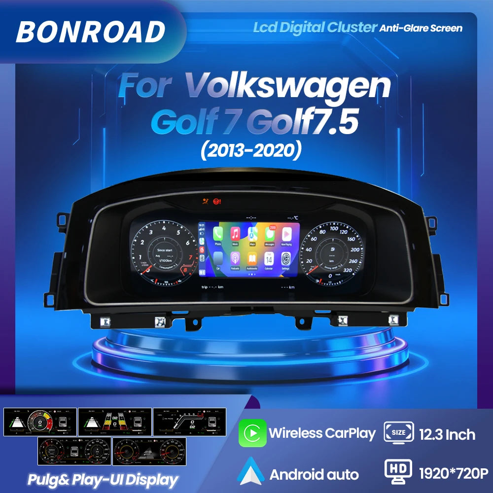 Tableau de Bord Numérique VW Golf 7 7.5 2013-2020 CarPlay - vue de face - Becquet Voiture