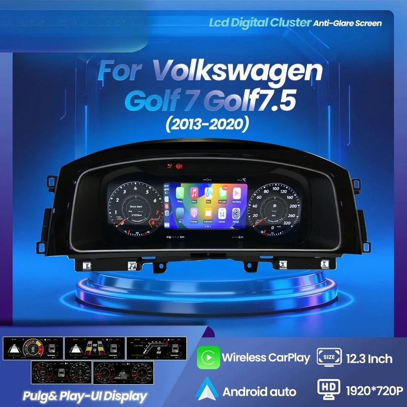 Digitales Kombiinstrument VW Golf 7 7.5 2013-2020 CarPlay - Vorderansicht - Becquet Voiture