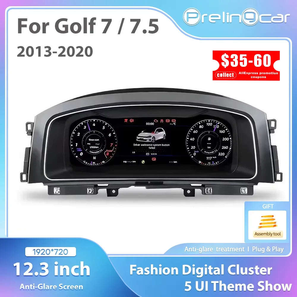 Tableau de Bord Numérique VW Golf 7 MK7 2013-2020 - vue de face - Becquet Voiture