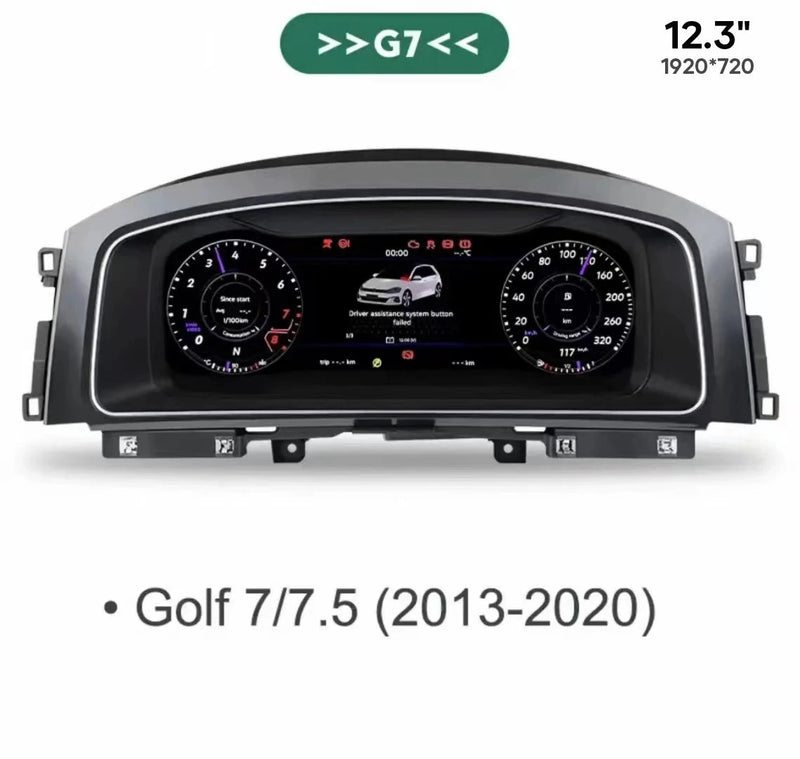12.3-inch Digital Dashboard for VW Golf 7 Passat B8 - close-up view - Becquet Voiture