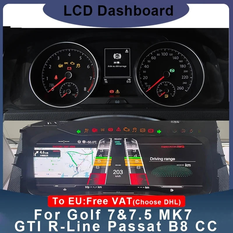 Digitales Kombiinstrument VW Golf 7 Passat B8 - Vorderansicht - Becquet Voiture