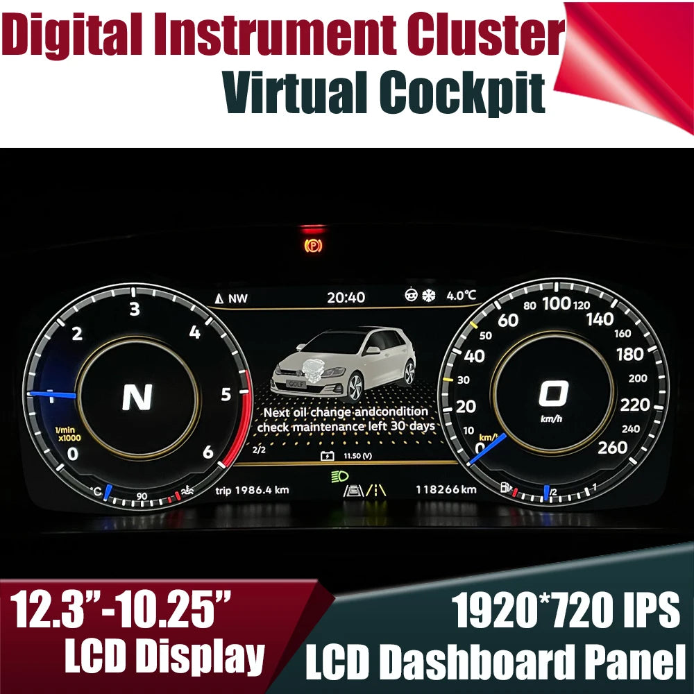 Tableau de Bord Numérique VW Golf 7 Passat Tiguan - vue de face - Becquet Voiture