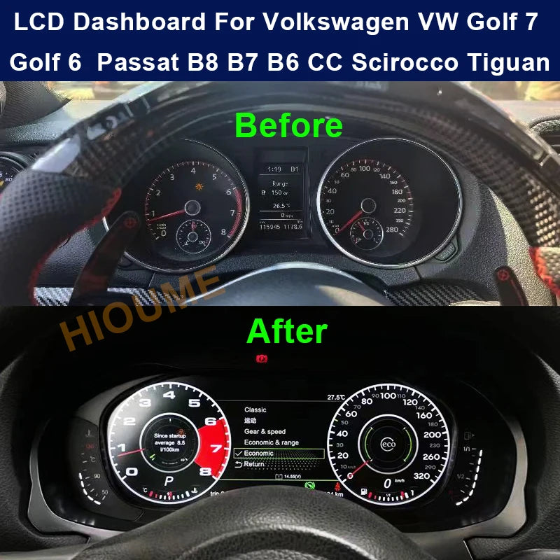 Tableau de Bord Numérique VW Golf Passat Scirocco - vue de face - Becquet Voiture