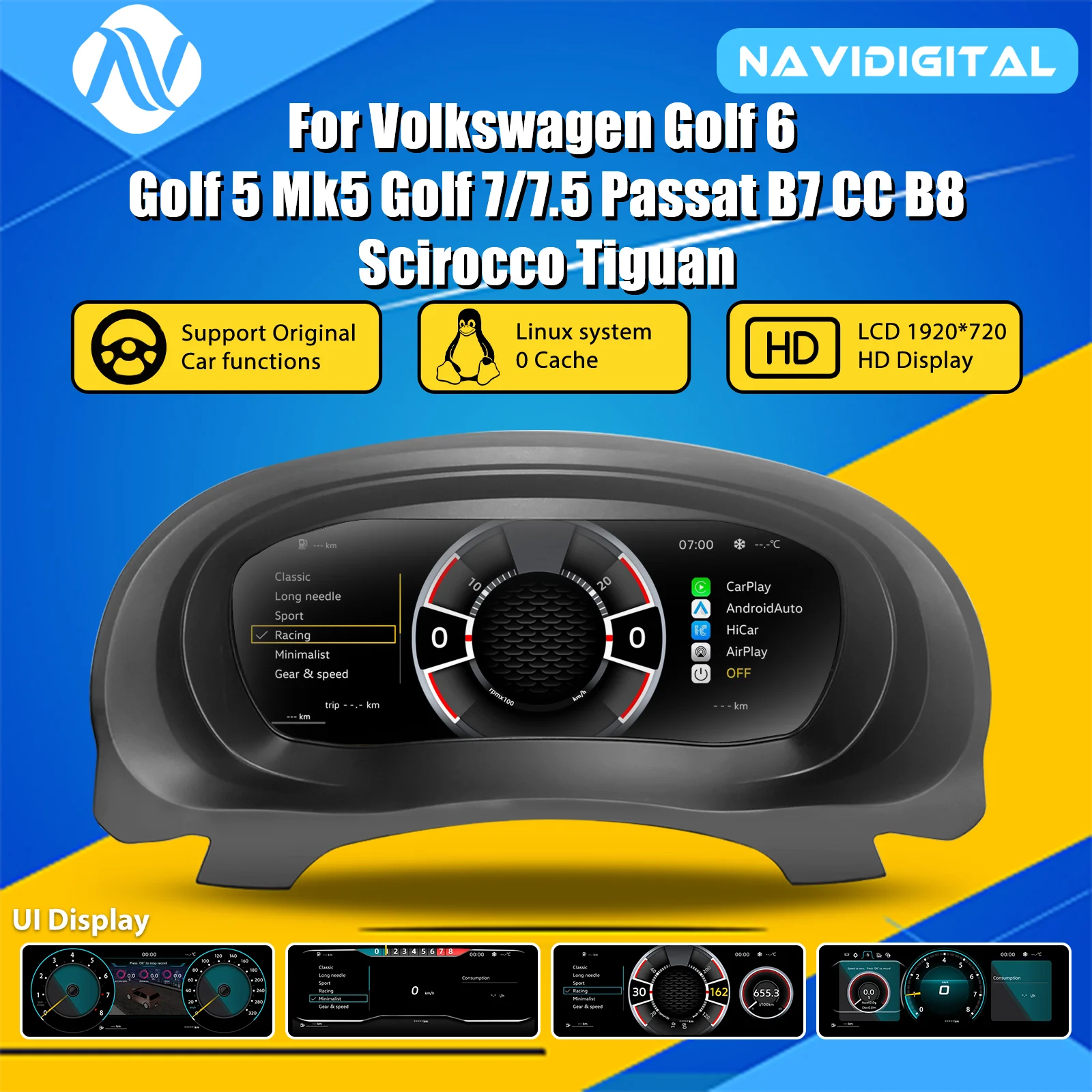 Tableau de Bord Numérique VW Golf Scirocco Tiguan Passat - vue de face - Becquet Voiture