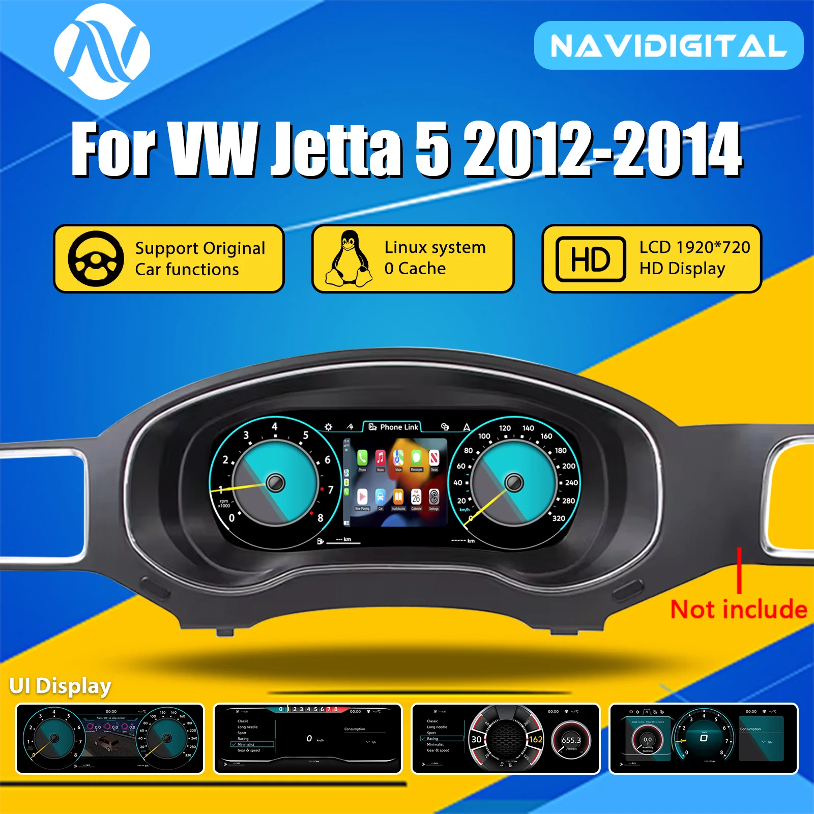 Tableau de Bord Numérique VW Jetta 5 2012-2014 - vue de face - Becquet Voiture