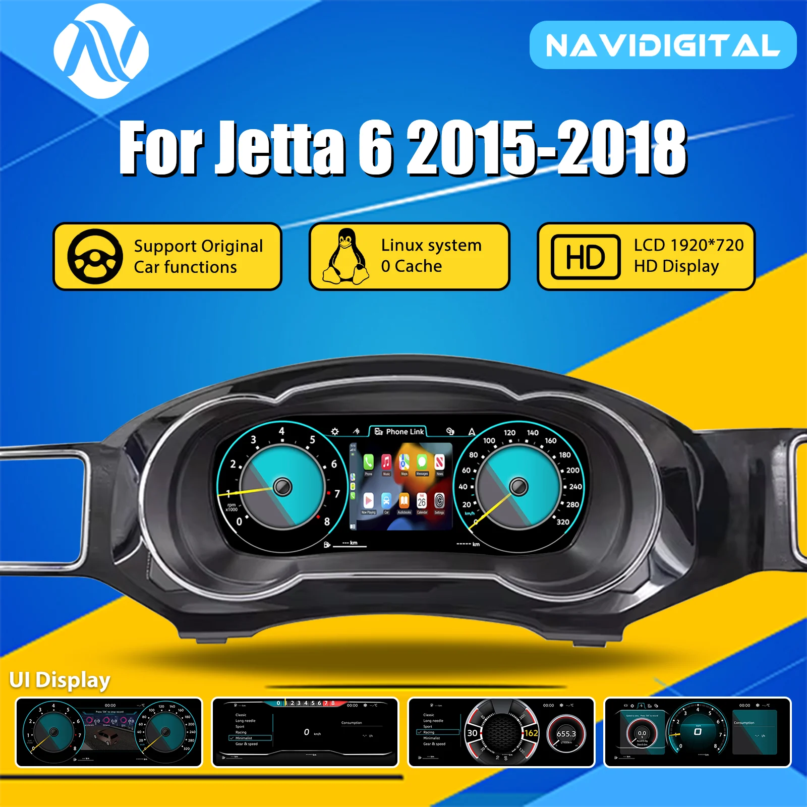 Tableau de Bord Numérique VW Jetta 6 2015-2018 - vue de face - Becquet Voiture