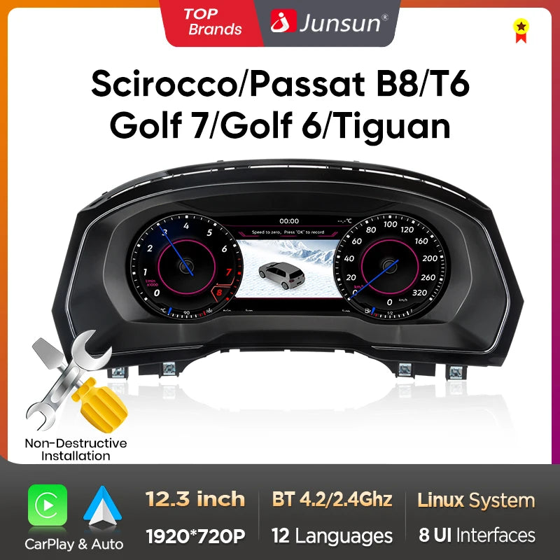 Tableau de Bord Numérique VW Passat Golf 7 Tiguan Scirocco - vue de face - Becquet Voiture