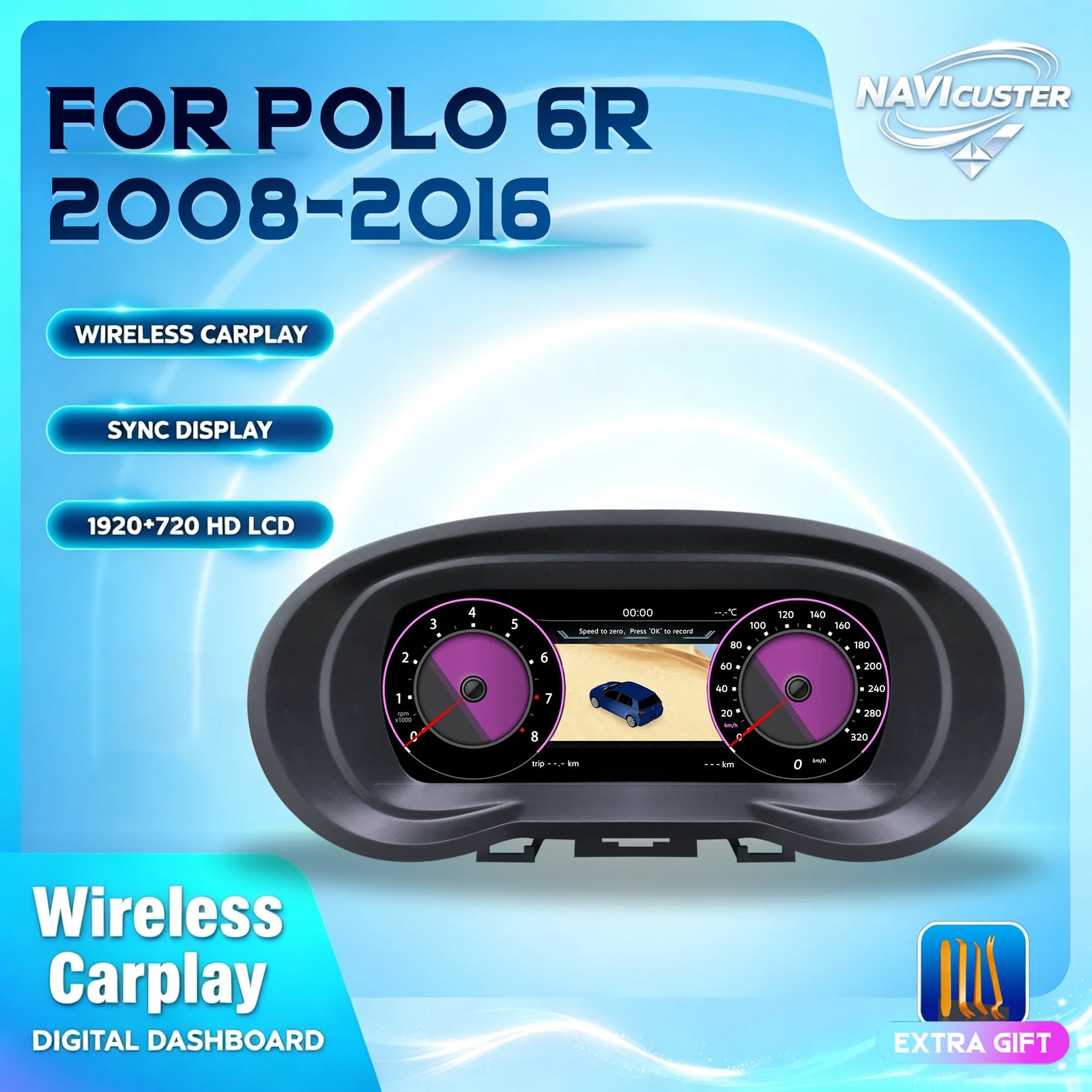 Tableau de Bord Numérique VW Polo 6R Vento 2008-2016 - vue de face - Becquet Voiture