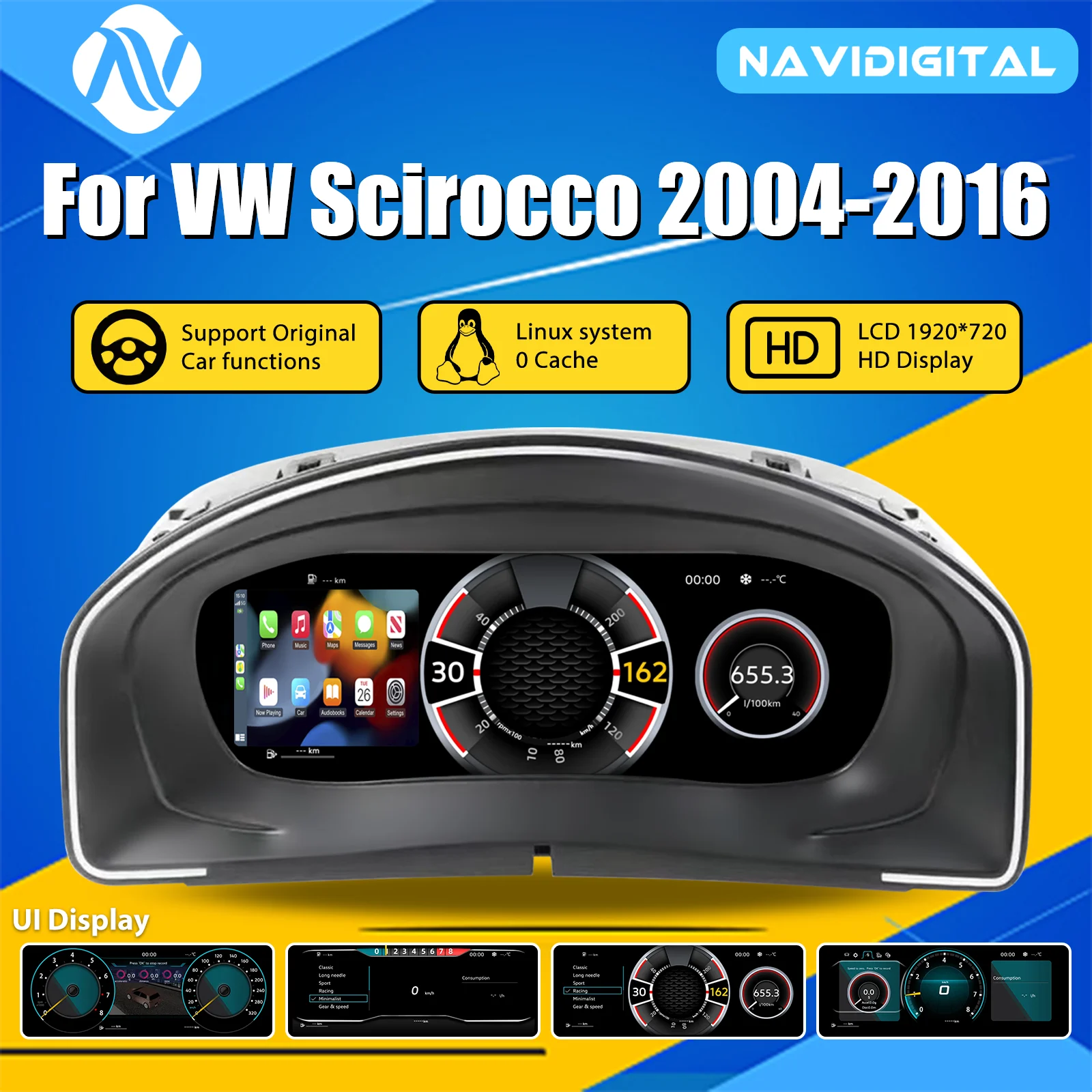 Tableau de Bord Numérique VW Scirocco 2004-2016 - vue de face - Becquet Voiture
