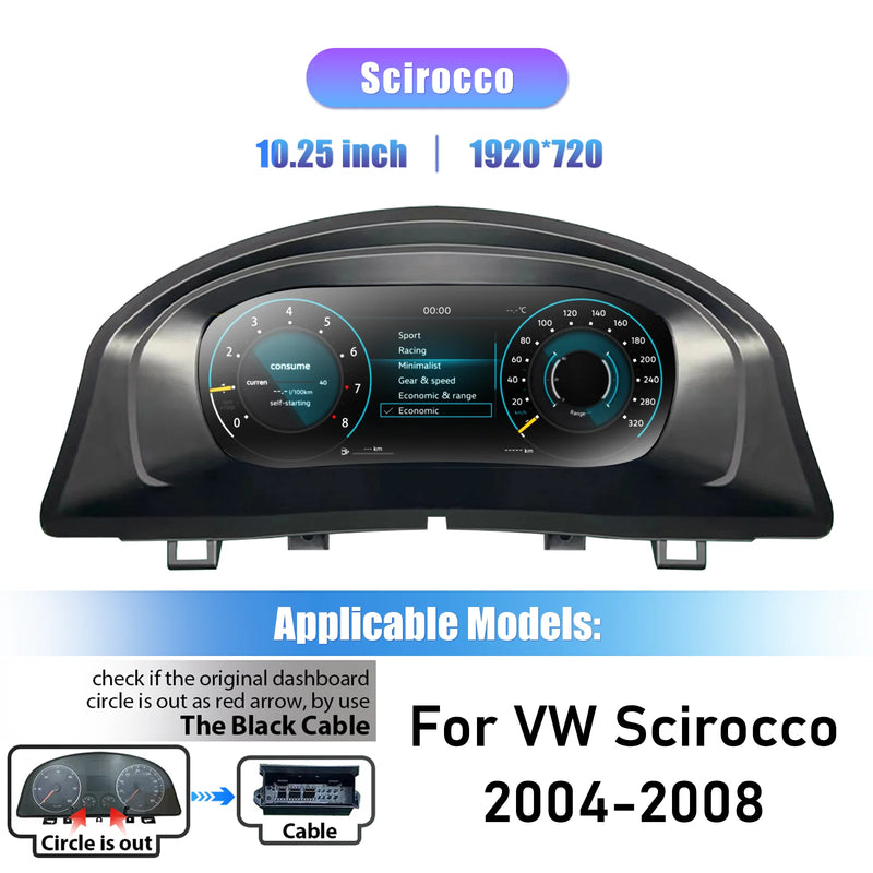 Tableau de Bord Numérique VW Scirocco 2004-2016 - vue rapprochée - Becquet Voiture