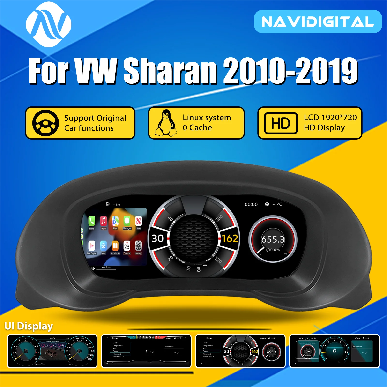 Tableau de Bord Numérique VW Sharan 2010-2019 - vue de face - Becquet Voiture