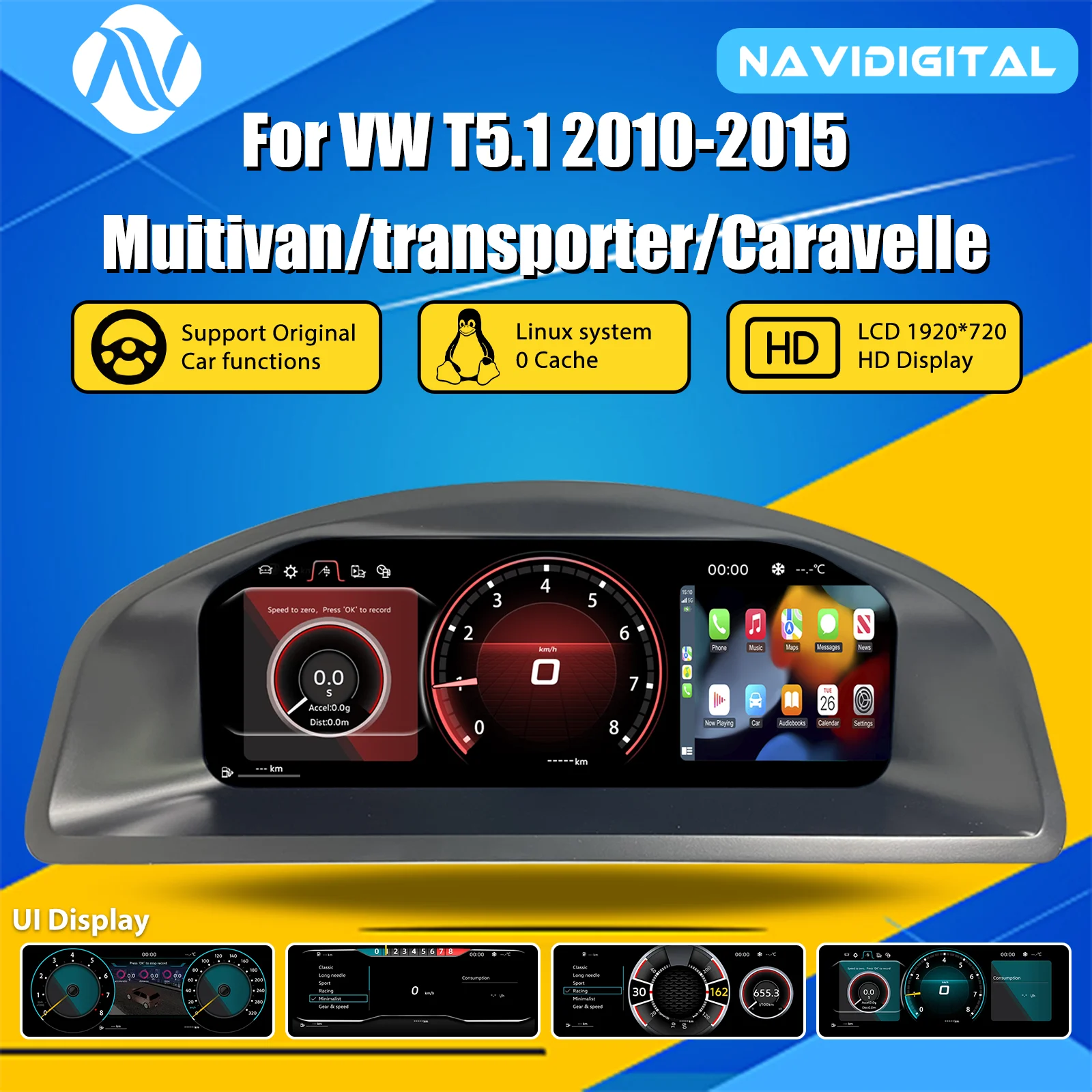 Tableau de Bord Numérique VW T5.1 2010-2015 - vue de face - Becquet Voiture