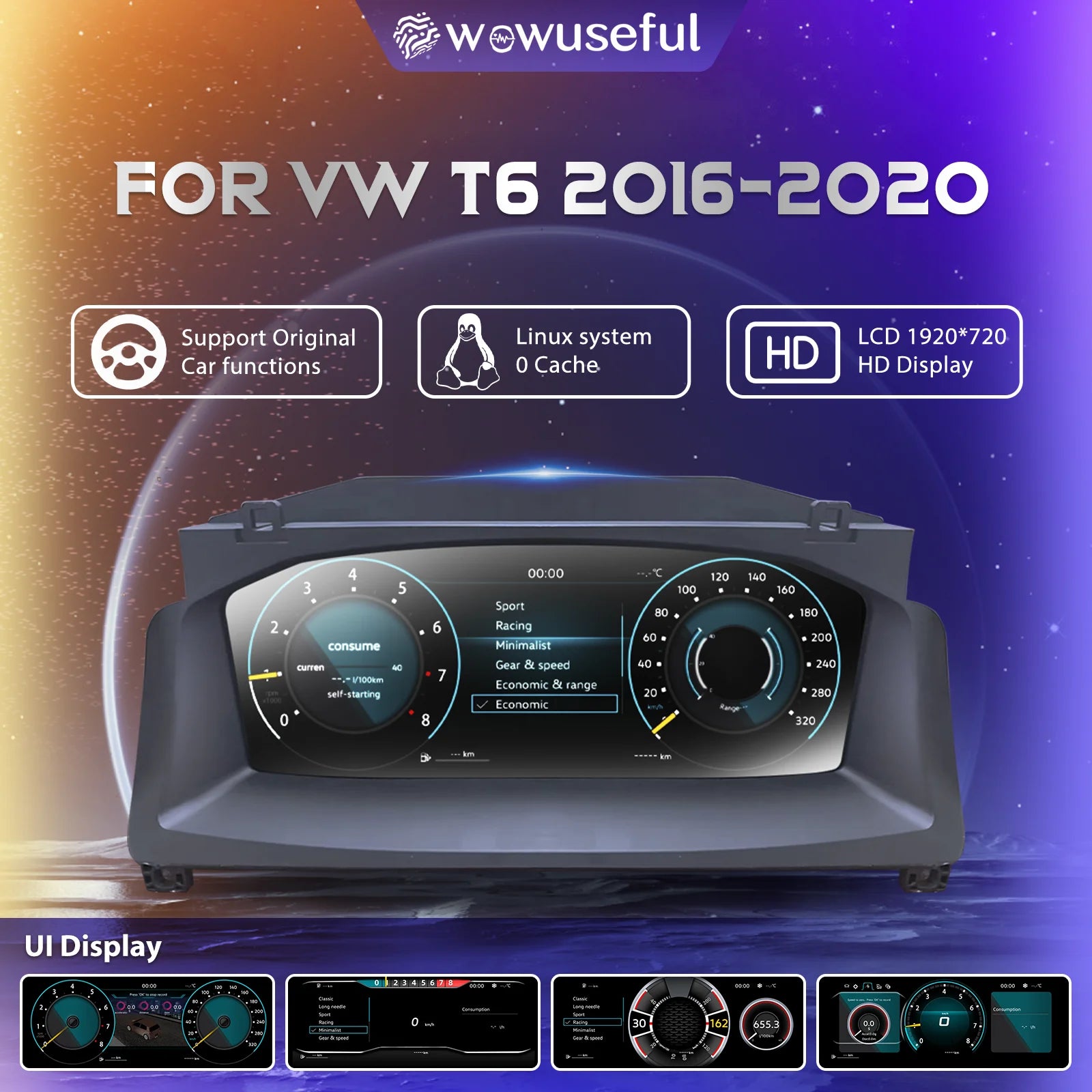 Tableau de Bord Numérique VW T6 2016-2020 - vue de face - Becquet Voiture