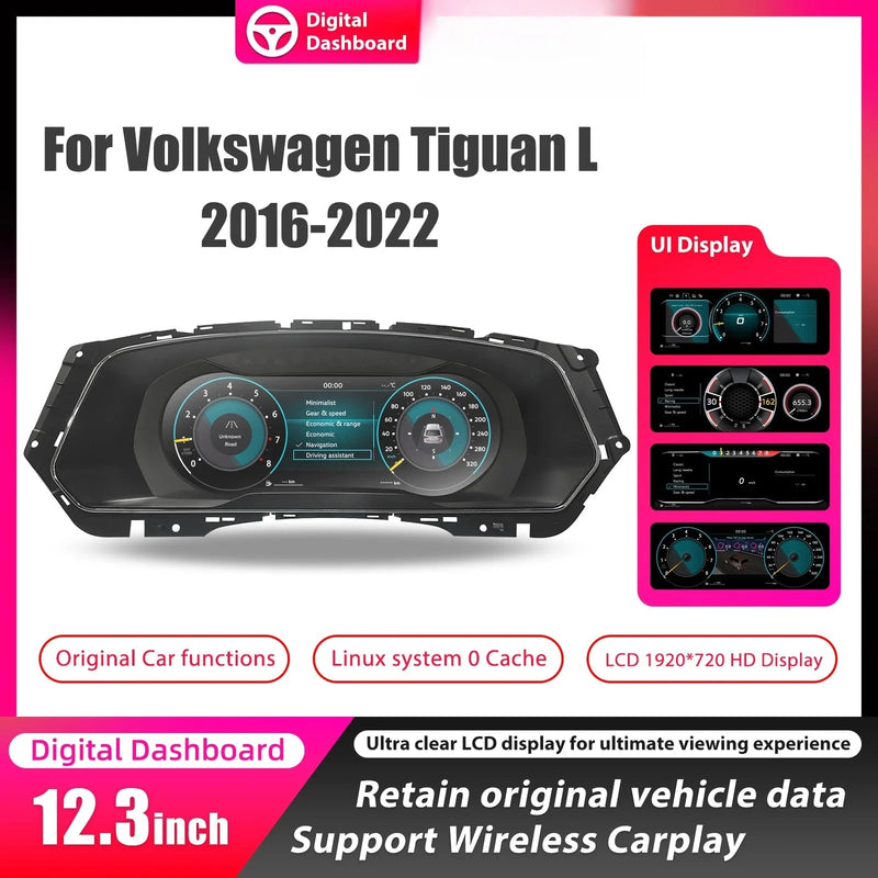 Digitales Kombiinstrument VW Tiguan L 2016–2022 - Vorderansicht - Becquet Voiture
