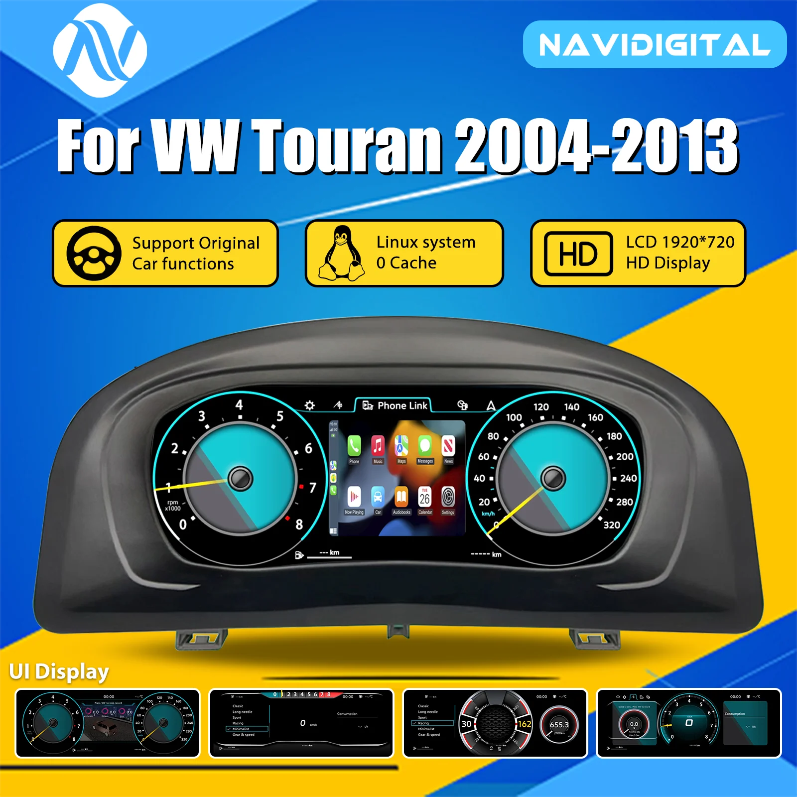 Tableau de Bord Numérique VW Touran 2004-2013 - vue de face - Becquet Voiture