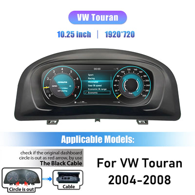 Tableau de Bord Numérique VW Touran 2004-2013 - vue rapprochée - Becquet Voiture