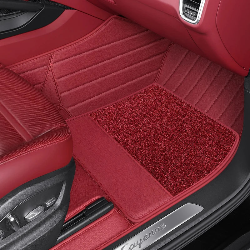 Tapis de Sol Simili Cuir Porsche Cayenne Macan - vue de face - Becquet Voiture