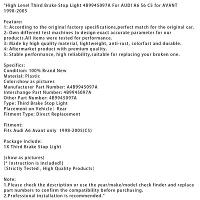 Troisième Feu Stop Haut Niveau pour Audi A6 S6 C5 Avant 1998-2005 - installé sur véhicule - Becquet Voiture