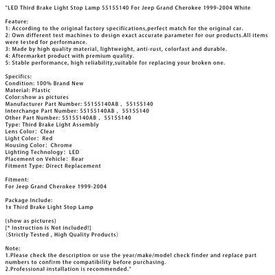 Troisième Feu Stop LED Blanc Jeep Grand Cherokee 99-04 - vue de profil 2 - Becquet Voiture