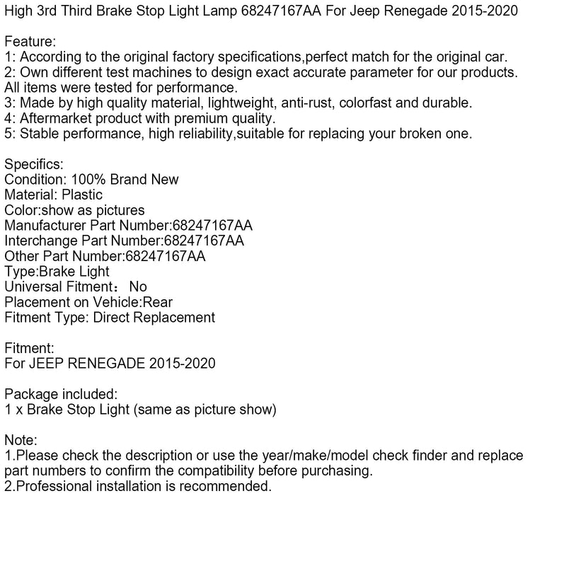 Troisième Feu Stop Surélevé 68247167AA pour Jeep Renegade 2015-2020 - en situation - Becquet Voiture