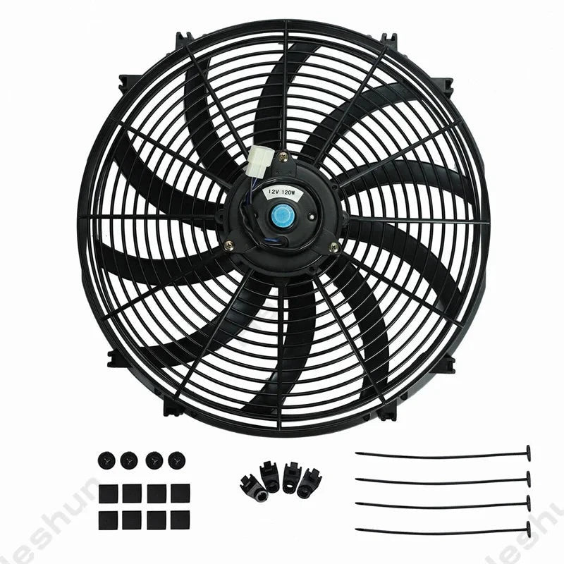 Universal 12V 16'' Car Air Conditioning Fan - front view - Becquet Voiture