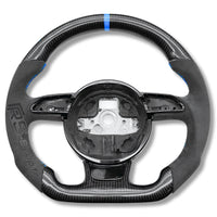 Volant Audi B8 Carbone Cuir Alcantara Surpiqûres - vue de dessus - Becquet Voiture