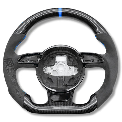 Volant Audi B8 Carbone Cuir Alcantara Surpiqûres - vue de dessus - Becquet Voiture