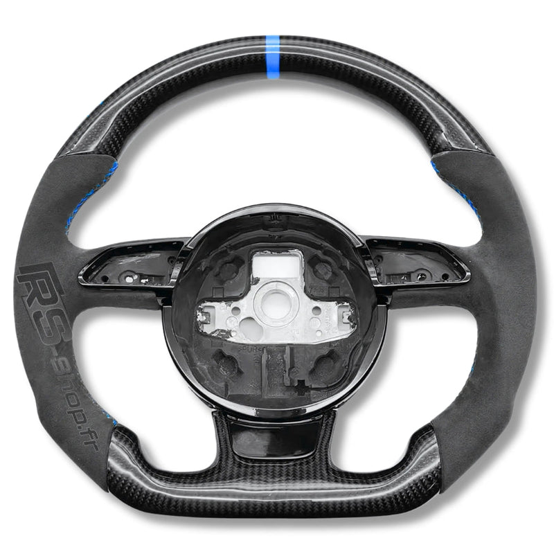 Volant Audi B8 Carbone Cuir Alcantara Surpiqûres - vue de dessus - Becquet Voiture