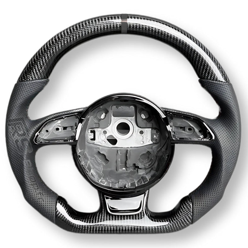 Volant Audi B8 Carbone Cuir Alcantara Surpiqûres - vue de face 2 - Becquet Voiture