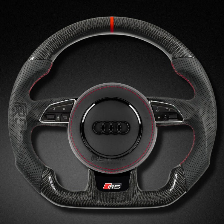 Volant Audi B8 Carbone Cuir Alcantara Surpiqûres - vue de face - Becquet Voiture