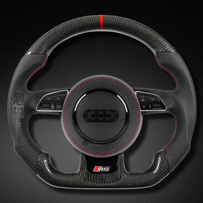 Volant Audi B8 Carbone Cuir Alcantara Surpiqûres - vue de face - Becquet Voiture