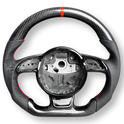 Volant Audi B8 Carbone Cuir Alcantara Surpiqûres - vue de profil 2 - Becquet Voiture