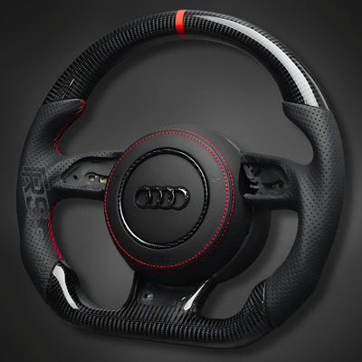 Volant Audi B8 Carbone Cuir Alcantara Surpiqûres - vue de profil - Becquet Voiture