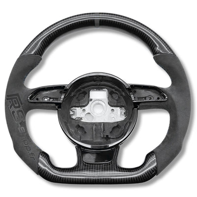 Volant Audi B8 Carbone Cuir Alcantara Surpiqûres - vue de trois-quarts 2 - Becquet Voiture