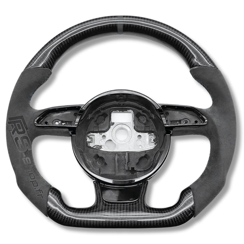 Volant Audi B8 Carbone Cuir Alcantara Surpiqûres - vue de trois-quarts 2 - Becquet Voiture