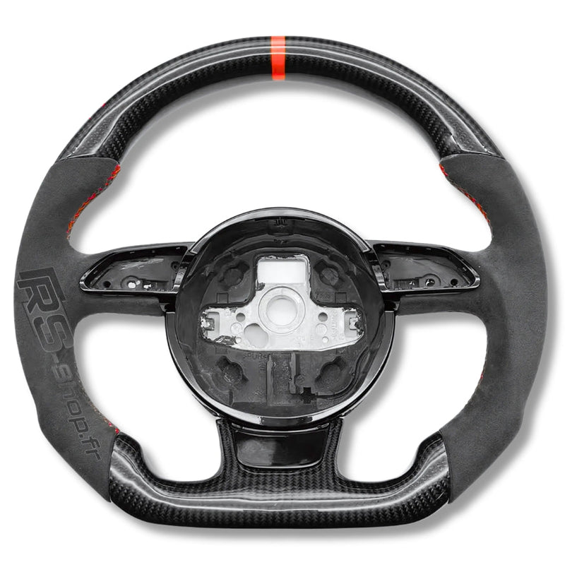 Volant Audi B8 Carbone Cuir Alcantara Surpiqûres - vue rapprochée - Becquet Voiture