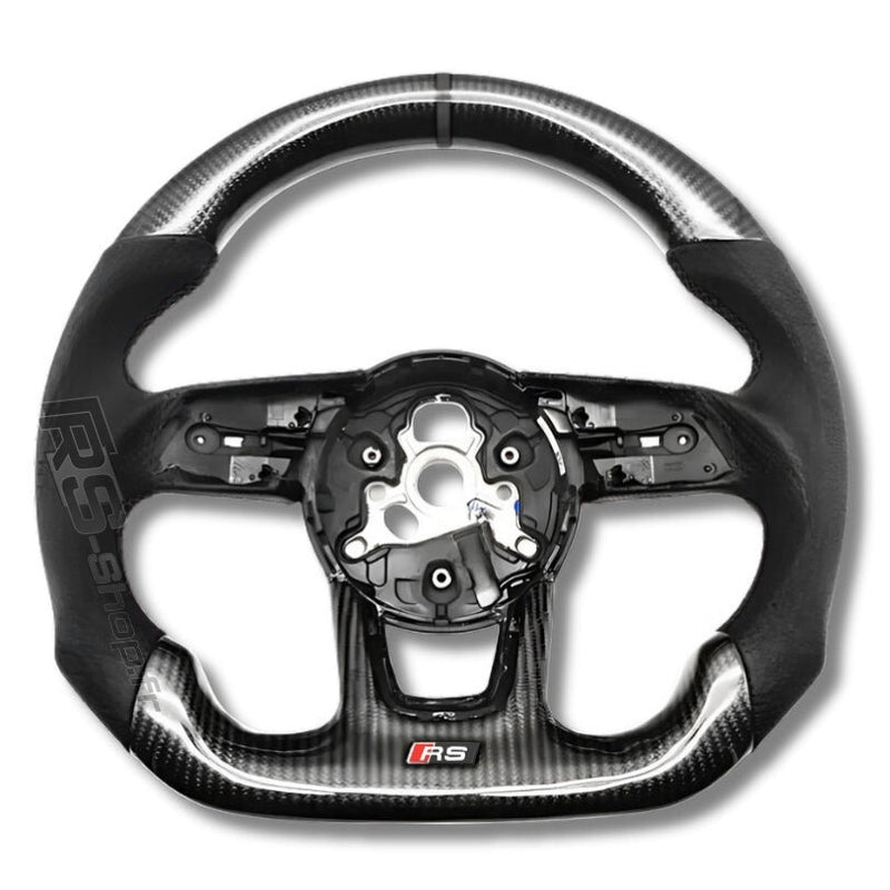 Volant Audi B9 Carbone Cuir Alcantara - vue de dessus - Becquet Voiture