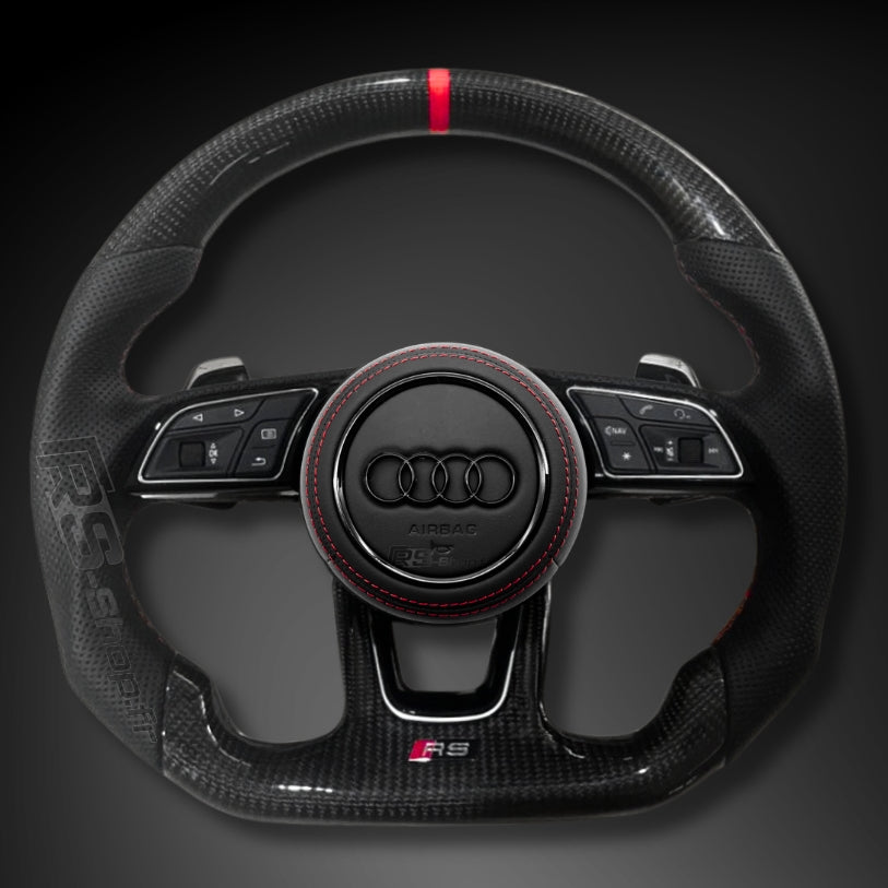 Volant Audi B9 Carbone Cuir Alcantara - vue de face - Becquet Voiture