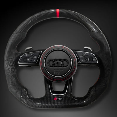Volant Audi B9 Carbone Cuir Alcantara - vue de face - Becquet Voiture