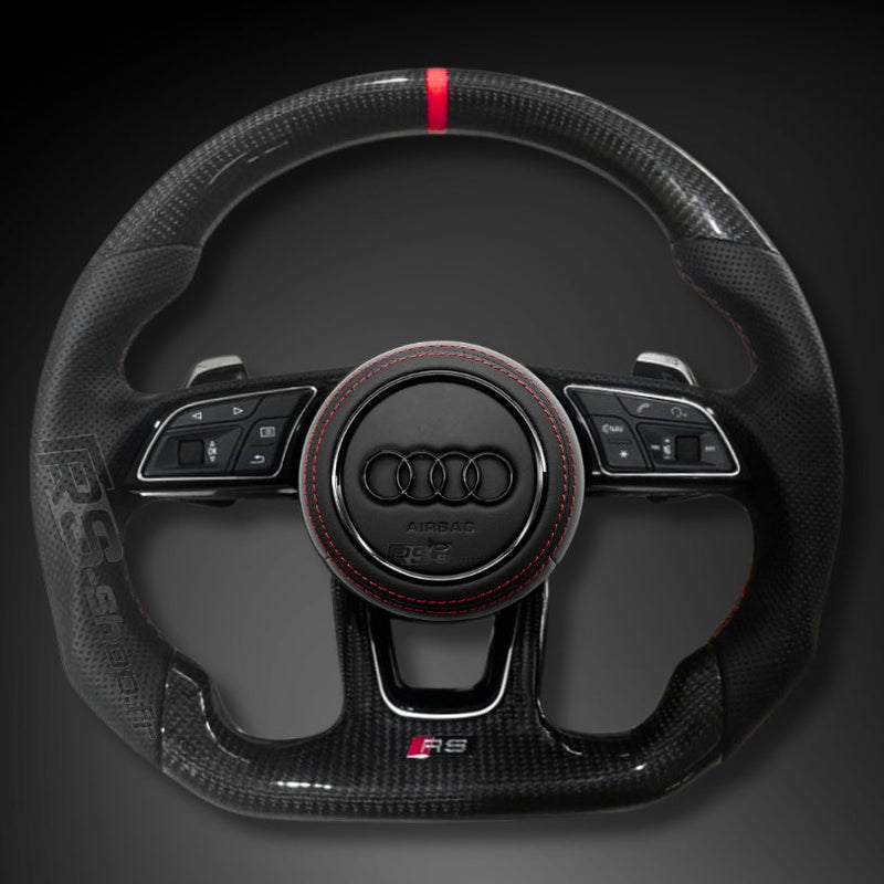 Volant Audi B9 Carbone Cuir Alcantara - vue de face - Becquet Voiture