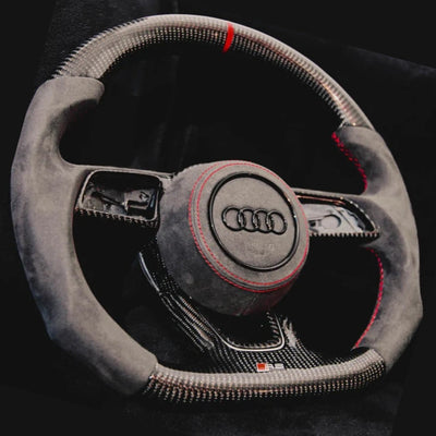 Volant Audi B9 Carbone Cuir Alcantara - vue de profil - Becquet Voiture