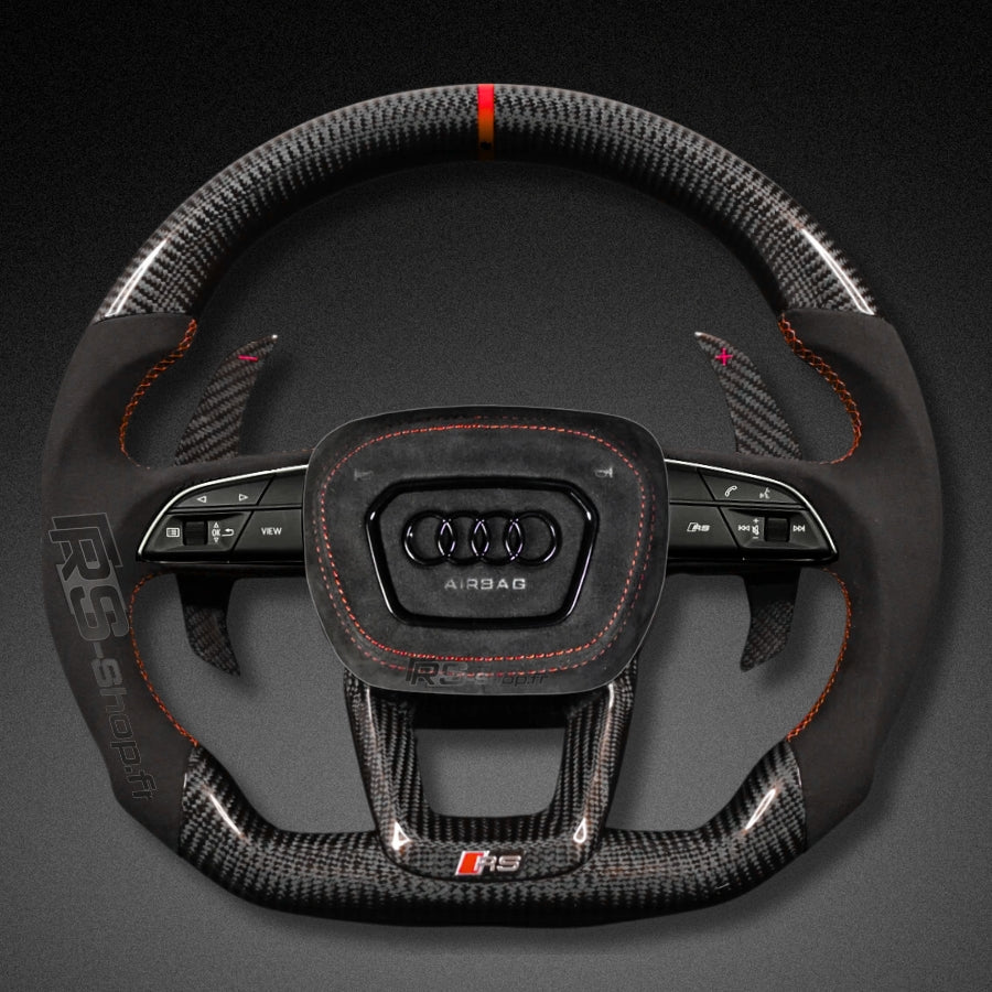 Volant Audi Carbone B9.5 Méplat Cuir Alcantara - vue de face - Becquet Voiture