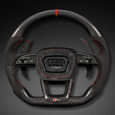Volant Audi Carbone B9.5 Méplat Cuir Alcantara - vue de face - Becquet Voiture