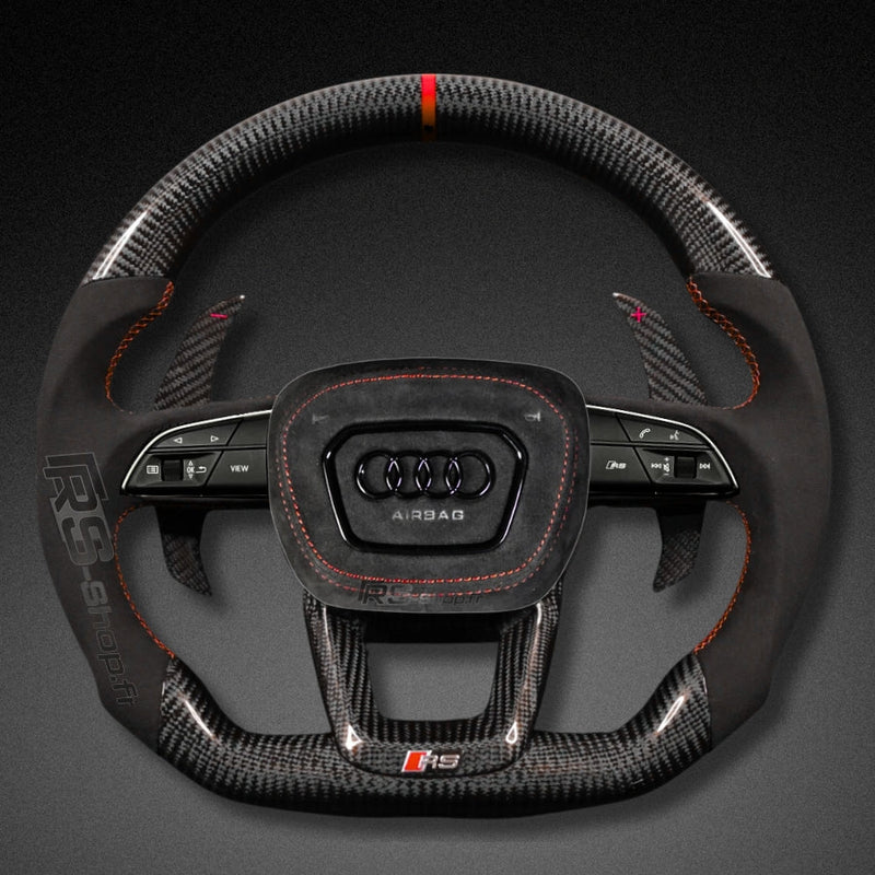 Volant Audi Carbone B9.5 Méplat Cuir Alcantara - vue de face - Becquet Voiture