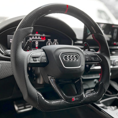 Volant Audi Carbone B9.5 Méplat Cuir Alcantara - vue de profil - Becquet Voiture