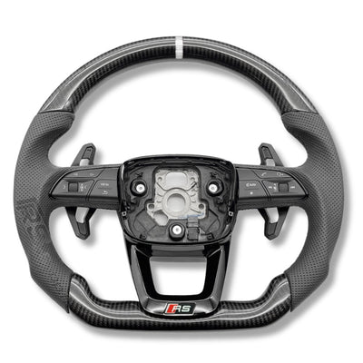 Volant Audi Carbone B9.5 Méplat Cuir Alcantara - vue de trois-quarts - Becquet Voiture