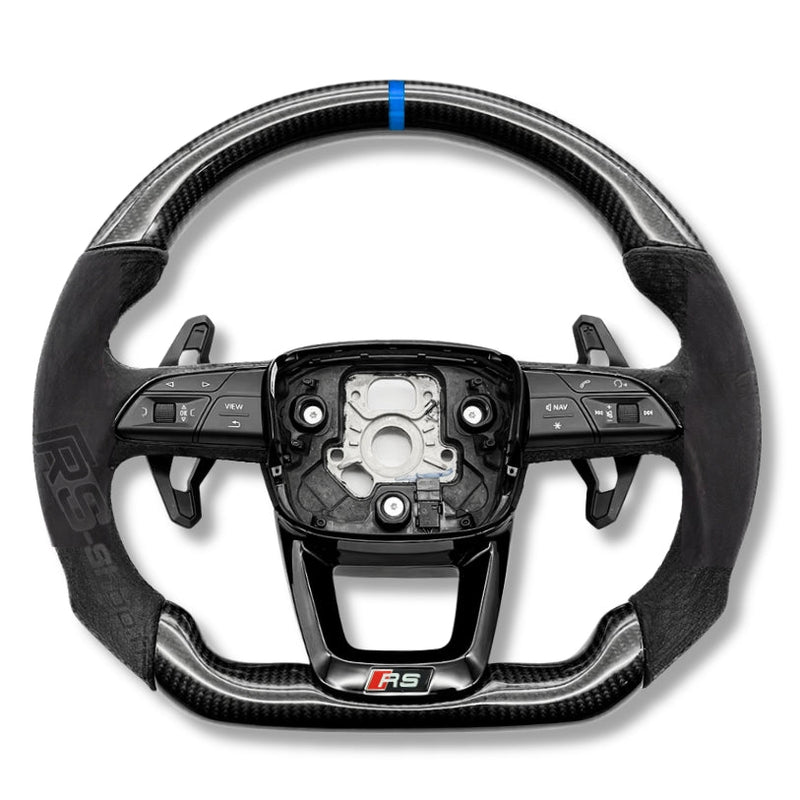 Volant Audi Carbone B9.5 Méplat Cuir Alcantara - vue rapprochée - Becquet Voiture