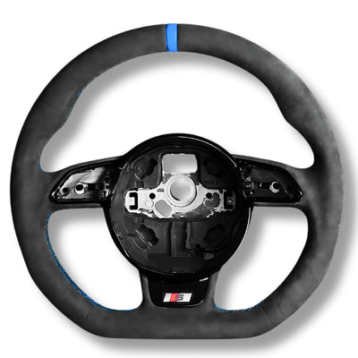 Volant Audi Méplat B8 Cuir Alcantara Avant 2017 - vue de profil 3 - Becquet Voiture